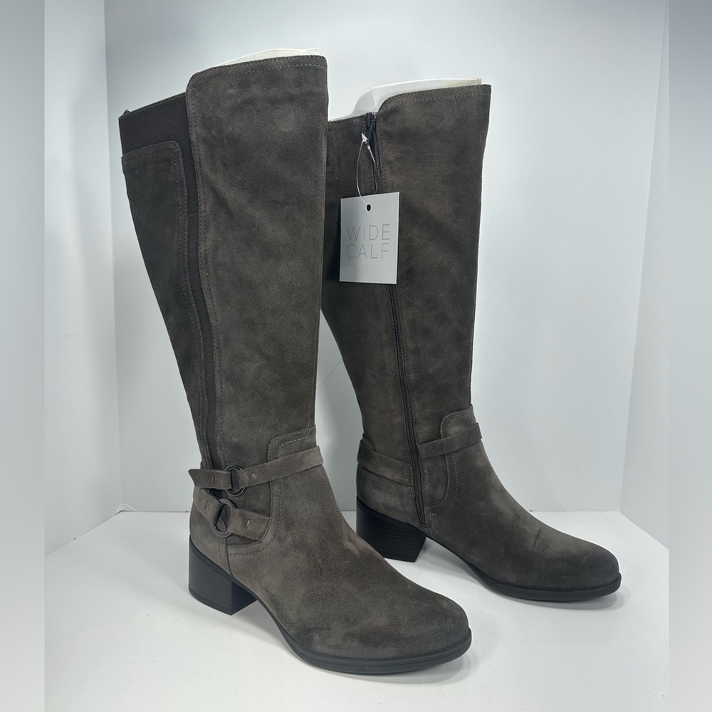 NWT - Naturalizer Wide Foot Wide Calf Tall Shaft Suede Boots - Steel Gray - Picture 9 of 11